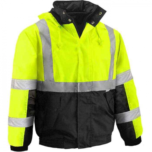PIP 411ST-LB-LG, Reflective Apparel™, ANSI Type R Class 3 Waterproof Black Bottom Bomber Jacket wi